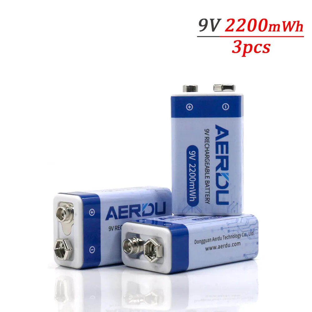 AERDU 2200mWh Micro USB 9 Volt Li-ion Rechargeable Battery 6F22 9V Li ion Lithium Battery for RC Helicopter Model Microphone Toy