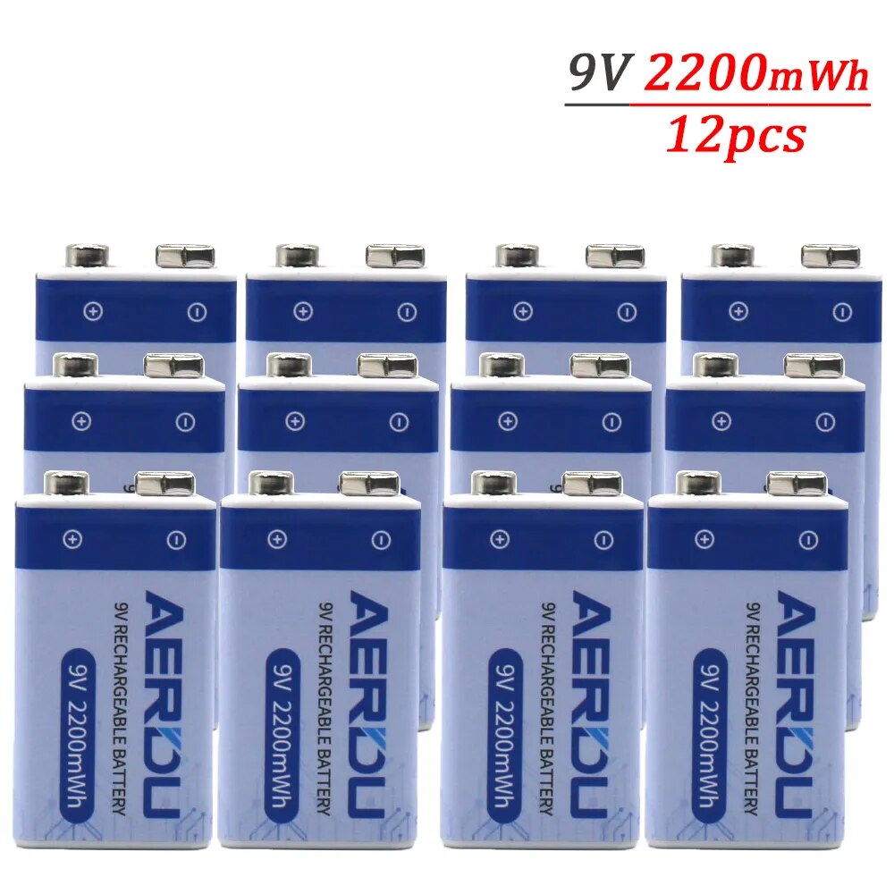 AERDU 2200mWh Micro USB 9 Volt Li-ion Rechargeable Battery 6F22 9V Li ion Lithium Battery for RC Helicopter Model Microphone Toy