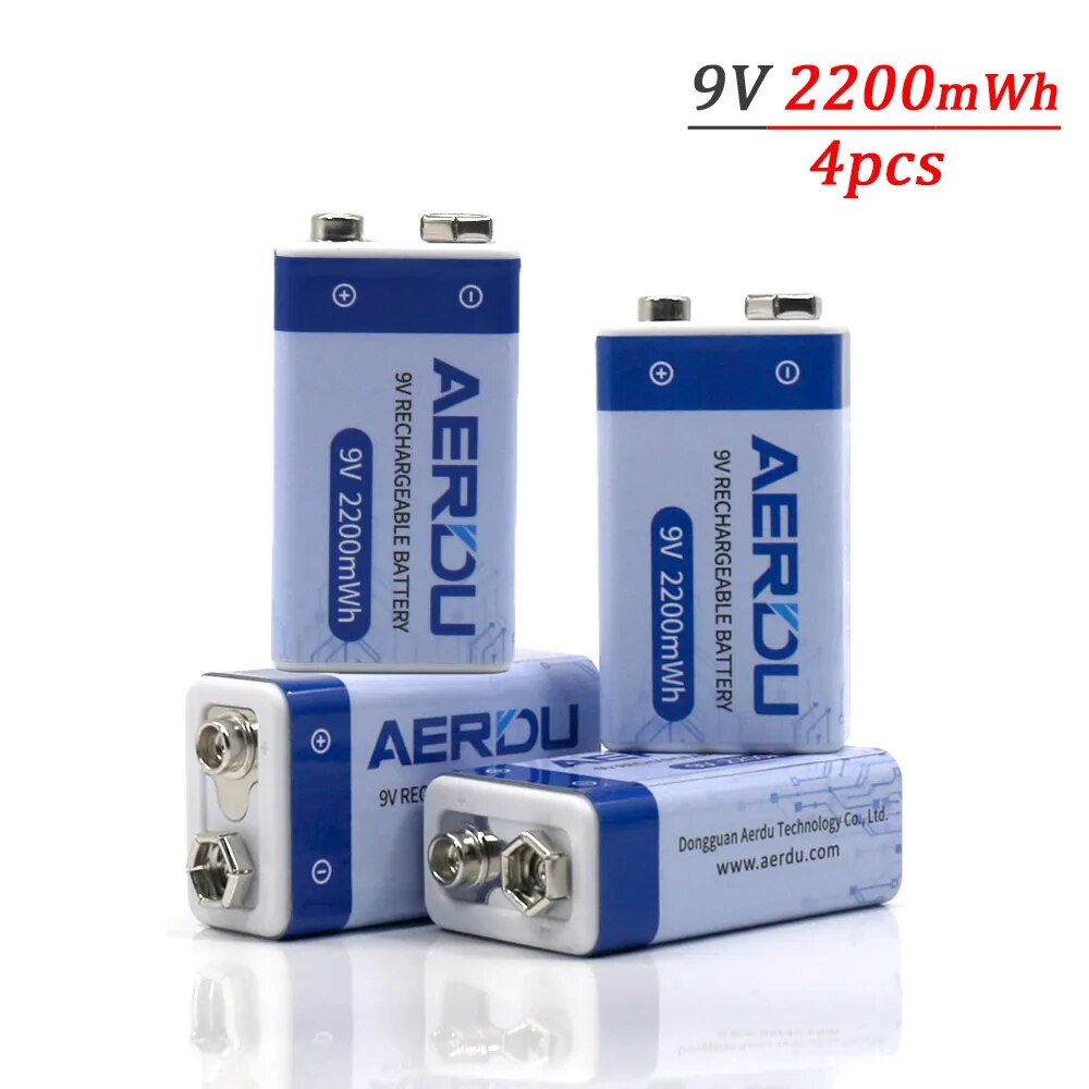 AERDU 2200mWh Micro USB 9 Volt Li-ion Rechargeable Battery 6F22 9V Li ion Lithium Battery for RC Helicopter Model Microphone Toy