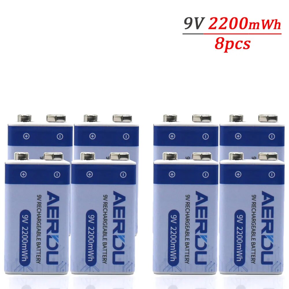 AERDU 2200mWh Micro USB 9 Volt Li-ion Rechargeable Battery 6F22 9V Li ion Lithium Battery for RC Helicopter Model Microphone Toy