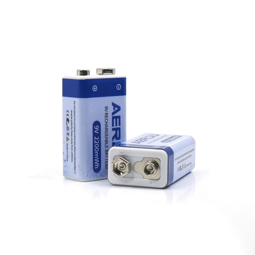 AERDU 2200mWh Micro USB 9 Volt Li-ion Rechargeable Battery 6F22 9V Li ion Lithium Battery for RC Helicopter Model Microphone Toy