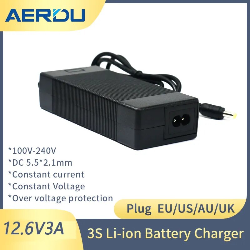 AERDU 3S 12.6V 5A charger 10.8V 3A 18650 Charger 100-240V Input Lithium Li-ion Charger For 10.8V Electric Bike wo-wheel Vehicle