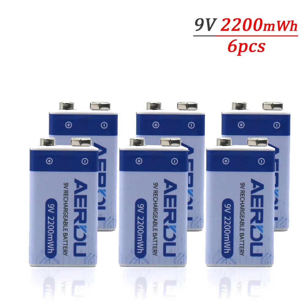 AERDU 2200mWh Micro USB 9 Volt Li-ion Rechargeable Battery 6F22 9V Li ion Lithium Battery for RC Helicopter Model Microphone Toy