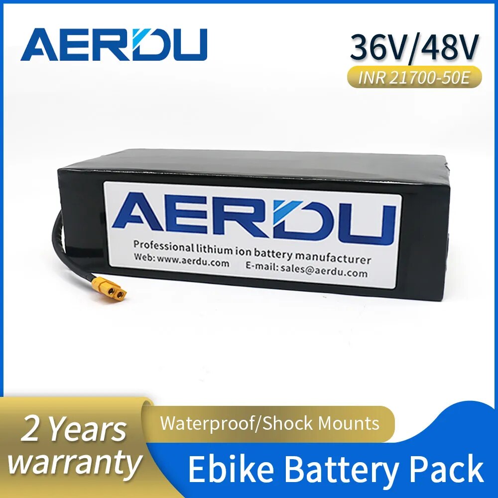 AERDU 36V 48V 20Ah 25Ah 30Ah 21700 5000mAh Battery Pack for Electric Bicycle Ebike Scooter Motor Wheelchair With 30A BMS 50E