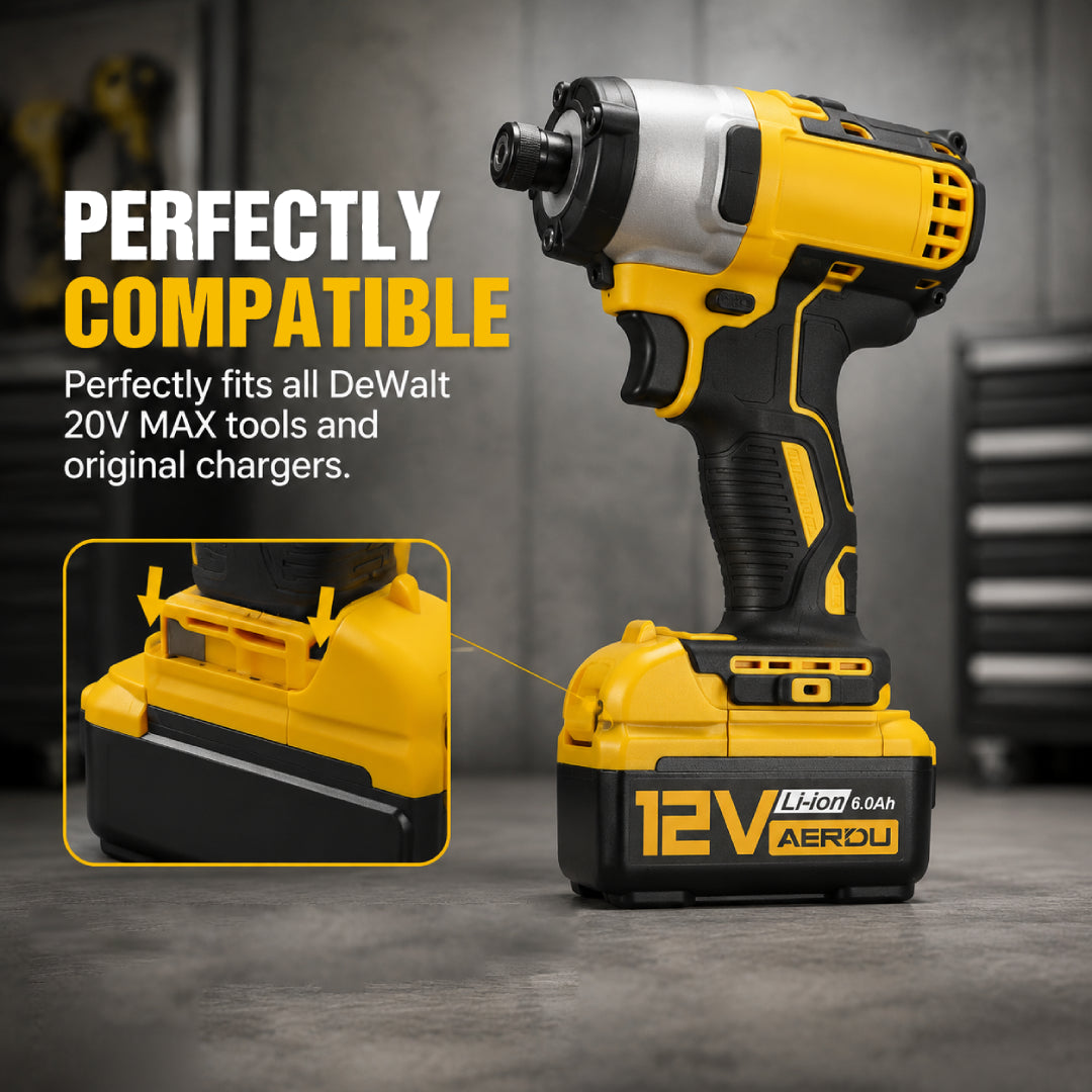 AERDU Power 12V MAX 6.0Ah Premium Battery for DeWalt 12V Tools - Genuine Samsung 30Q Cells