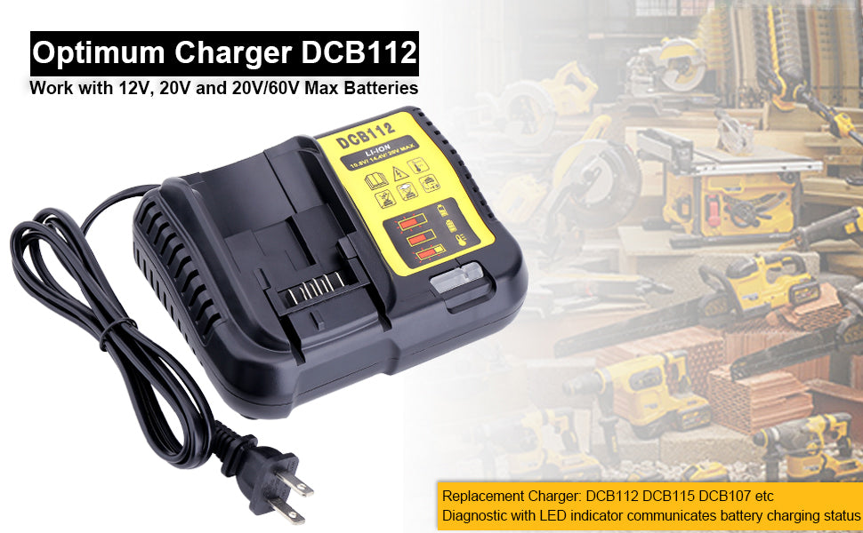 DCB112 Charger for Dewalt 12V-20V Lithium-Ion Battery DCB200 DCB205 DCB206 USA