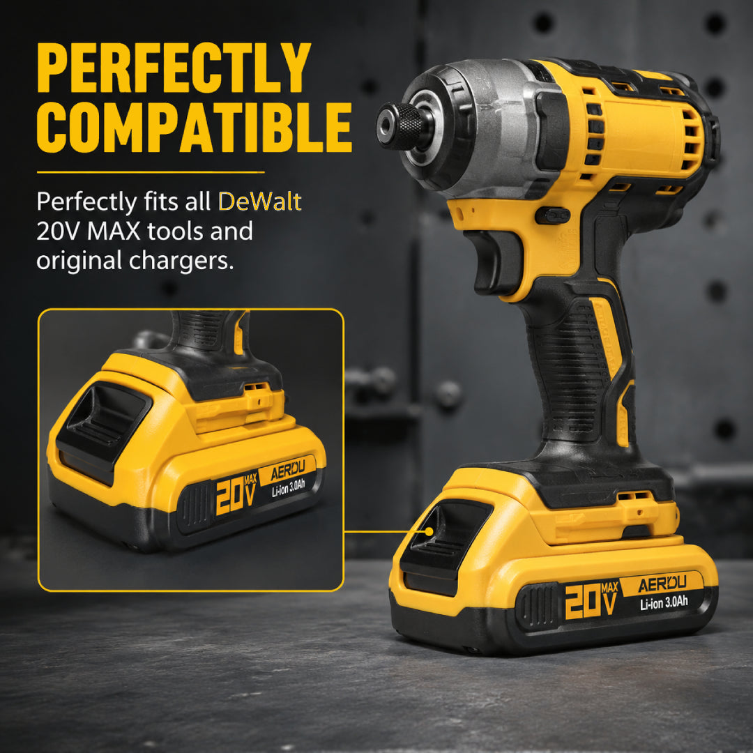 AERDU Power 20V MAX 3.0Ah Premium Battery for DeWalt 20V Tools - Genuine Samsung 30Q Cells