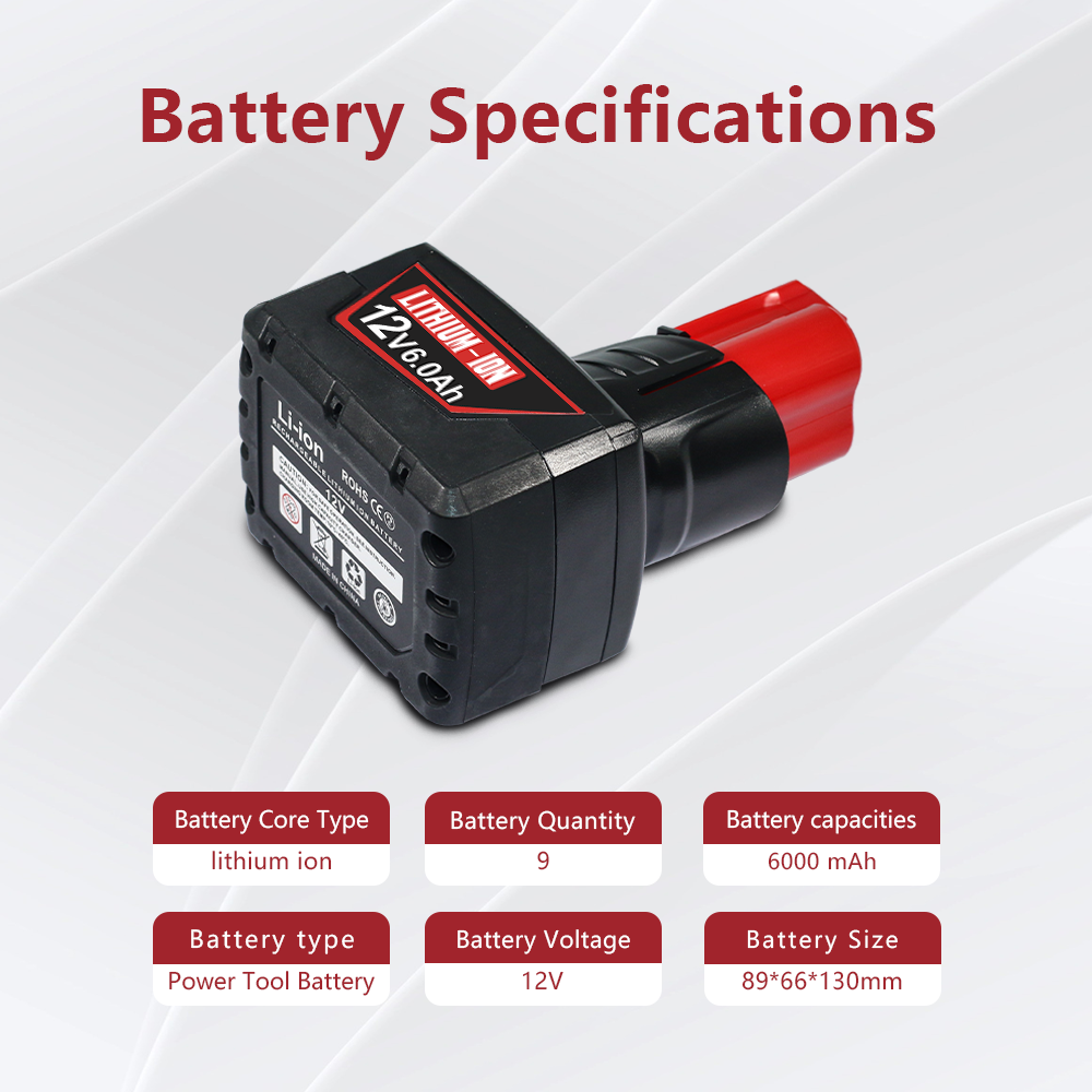 12V 6.0Ah For Milwaukee M12 Battery 12Volt Extended Capacity 48-11-2460