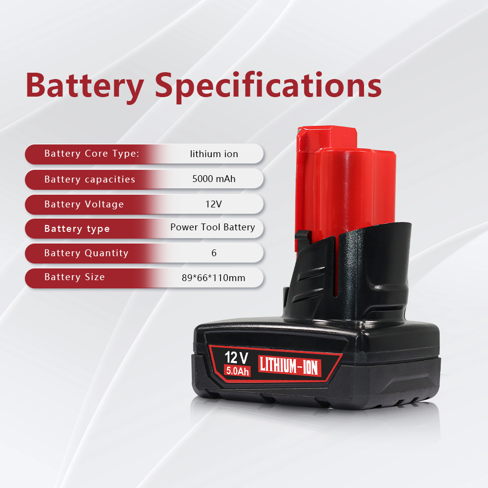 For Milwaukee 12V 6-Cell 5.0A Battery – High-Performance for M12 Rotary Tools/Grinders, Global Voltage 48-11-2420
