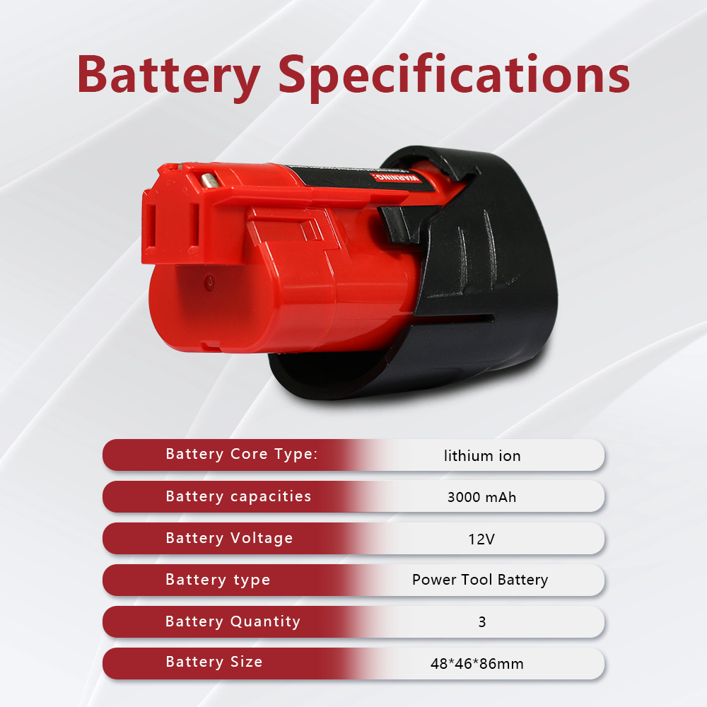Replacement for Milwaukee 12V 3A Battery 12 Volt 48-11-2411 48-11-2420 48-11-2401 48-11-2402 48-11-2401 3.0Ah