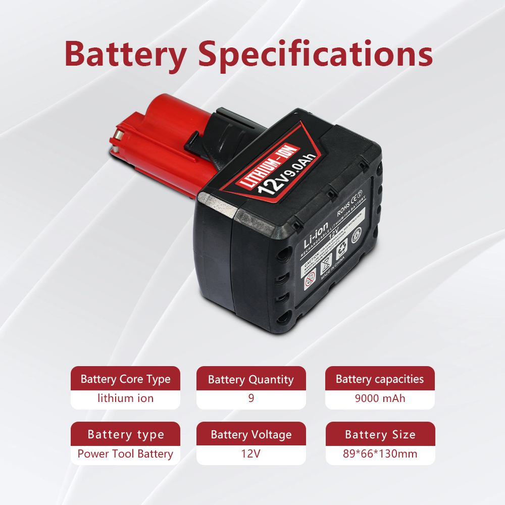 For Milwaukee M12 12-Volt Lithium-Ion Compact Battery Pack 9.0Ah