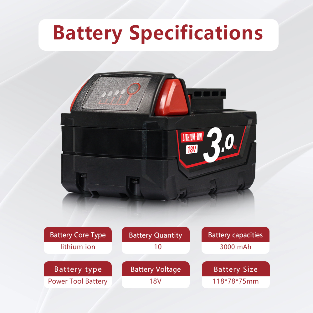 For Milwaukee 18V 3.0A Battery – Compatible with M18 Drills/Impact Drivers, Global Use