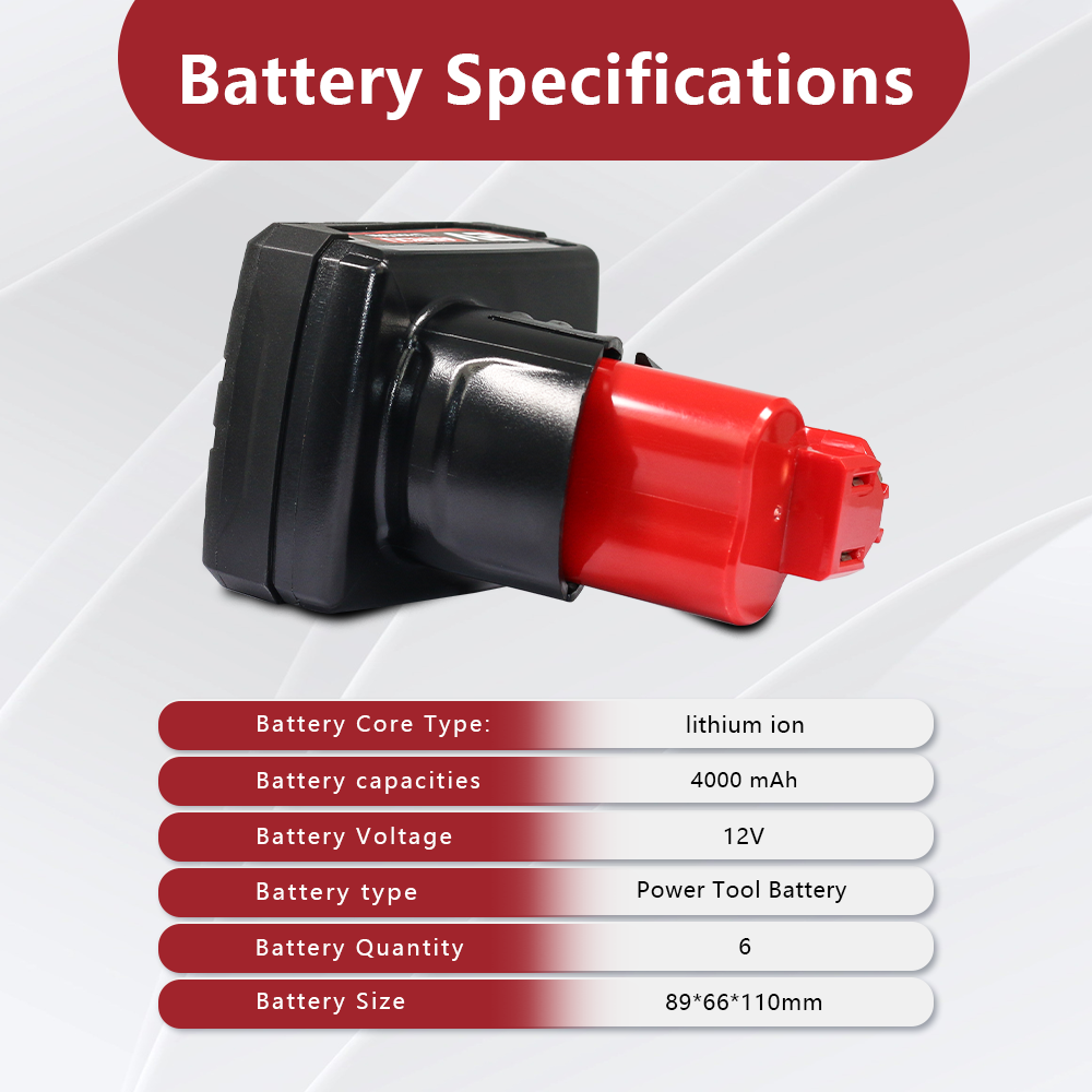 For Milwaukee 12V 6-Cell 4.0A Battery – Long-Runtime for M12 Trim Routers/Nailers, Worldwide Compatibility