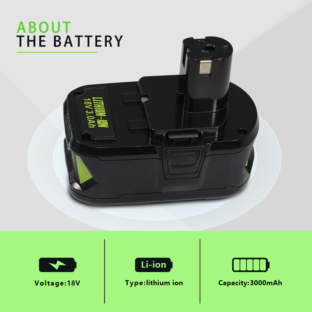 For Ryobi 18V 3.0A Type-C Battery – Compatible with ONE+ Drills/Phones, Global Use P102 P103 P104 P105 P107 P108 P109 P122 for 18-Volt Power Tool