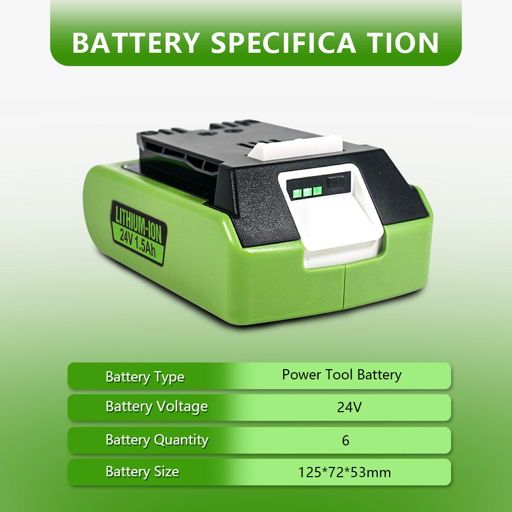 24V 1.5Ah Replacement Battery for Greenworks Battery 29842 29852 Fit for 24V Cordless Power Tools Lithium-Ion Battery G24 G24B2 G24B3 24352 29842 29852