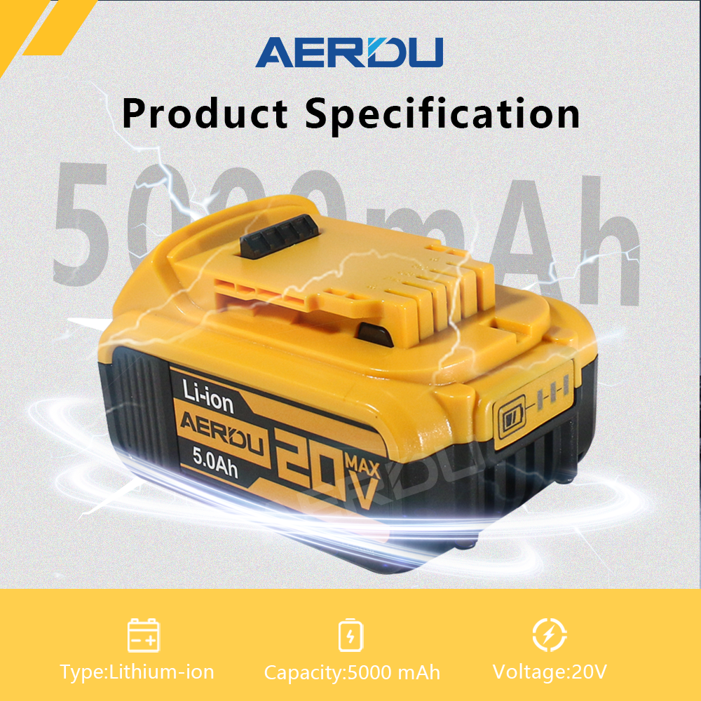 20V Max 5.0Ah Lithium-ion Battery For Dewalt DCB206 DCB205 20 Volt