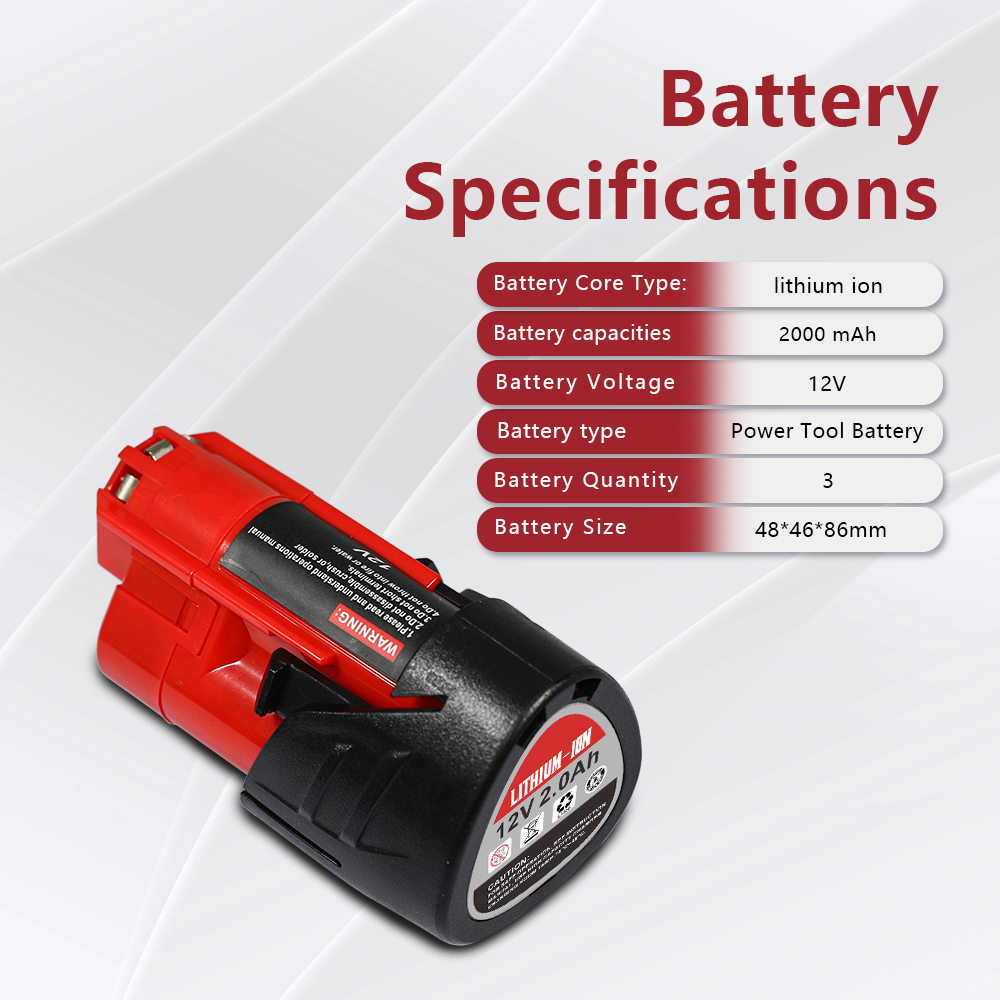 12V 2.0Ah Replacement Li-Ion Battery for Milwaukee 48-11-2401 48-11-2411 M12