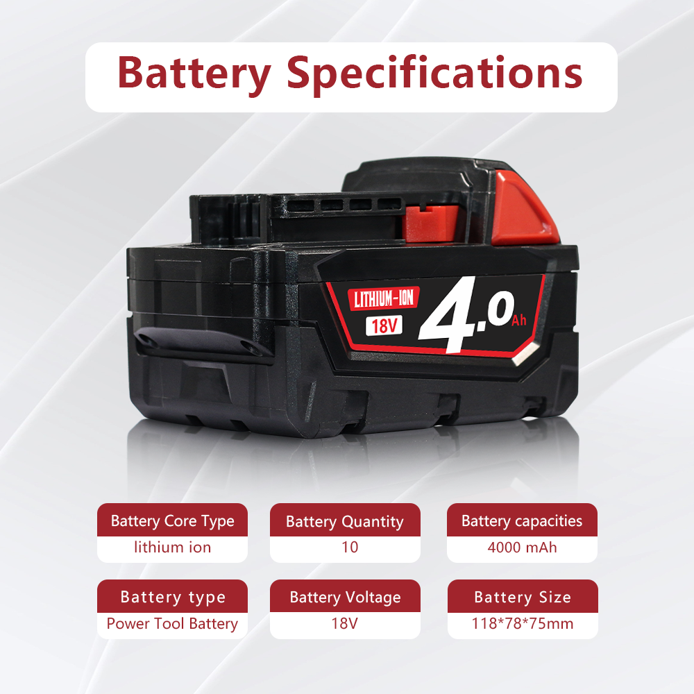 For Milwaukee 18V 4.0A Battery – Long-Runtime for M18 Circular Saws/Sanders, Worldwide Compatibility