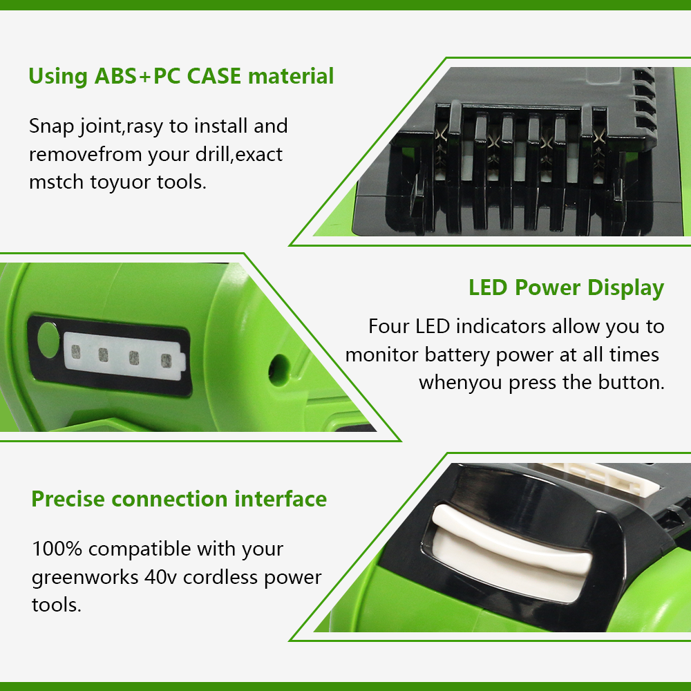 40V 6.0Ah Battery Replacement for GreenWorks 40V Battery 29472 29462 29252 20202 22262 25312 25322 20642 22272 27062 21242 G-Max Cordless Power Tools