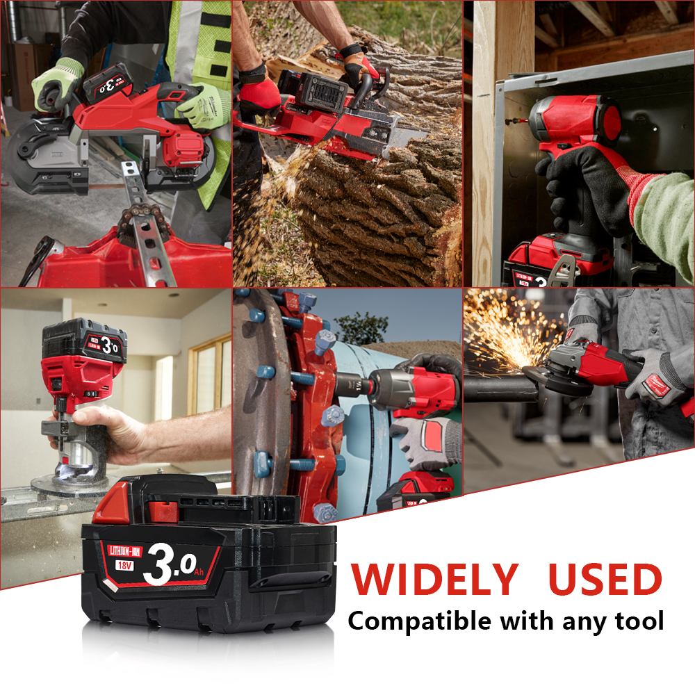 For Milwaukee 18V 3.0A Battery – Compatible with M18 Drills/Impact Drivers, Global Use