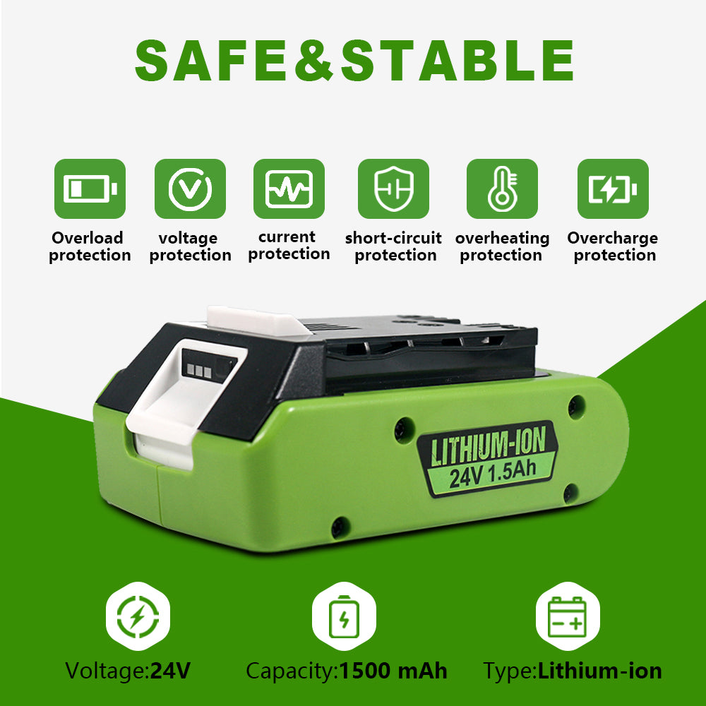 24V 1.5Ah Replacement Battery for Greenworks Battery 29842 29852 Fit for 24V Cordless Power Tools Lithium-Ion Battery G24 G24B2 G24B3 24352 29842 29852