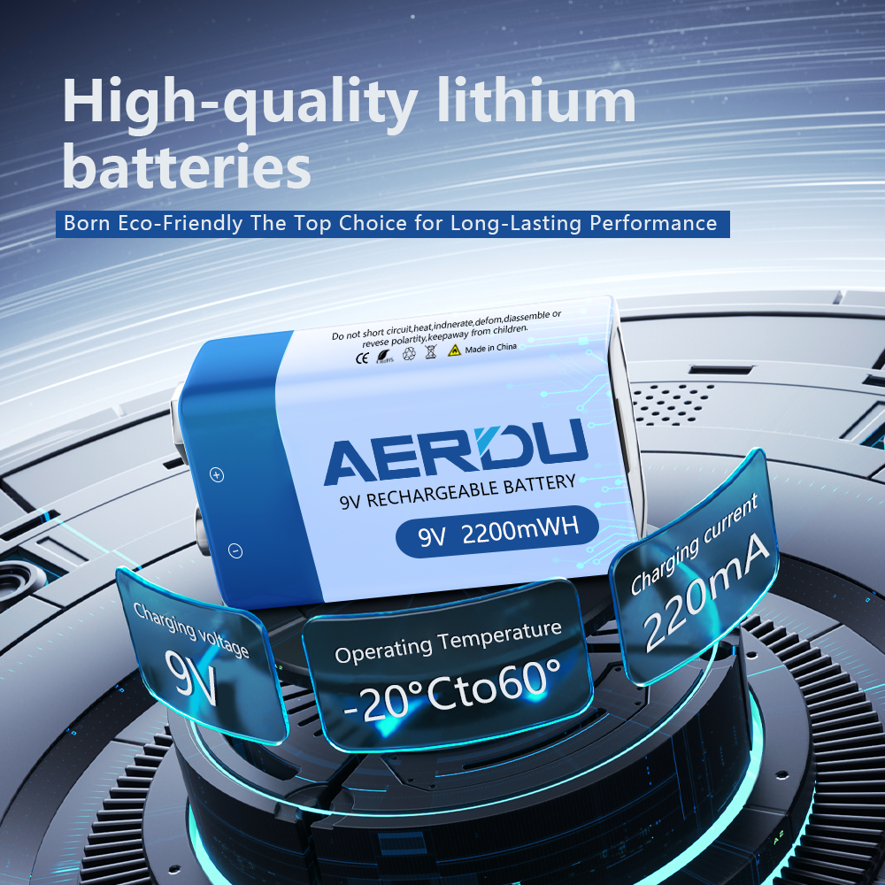AERDU 2200mWh Micro USB 9 Volt Li-ion Rechargeable Battery 6F22 9V Li ion Lithium Battery for RC Helicopter Model Microphone Toy