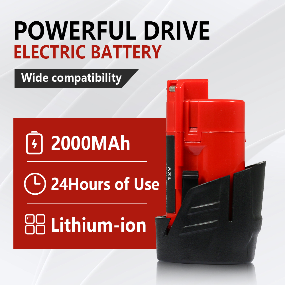 12V 2.0Ah Replacement Li-Ion Battery for Milwaukee 48-11-2401 48-11-2411 M12