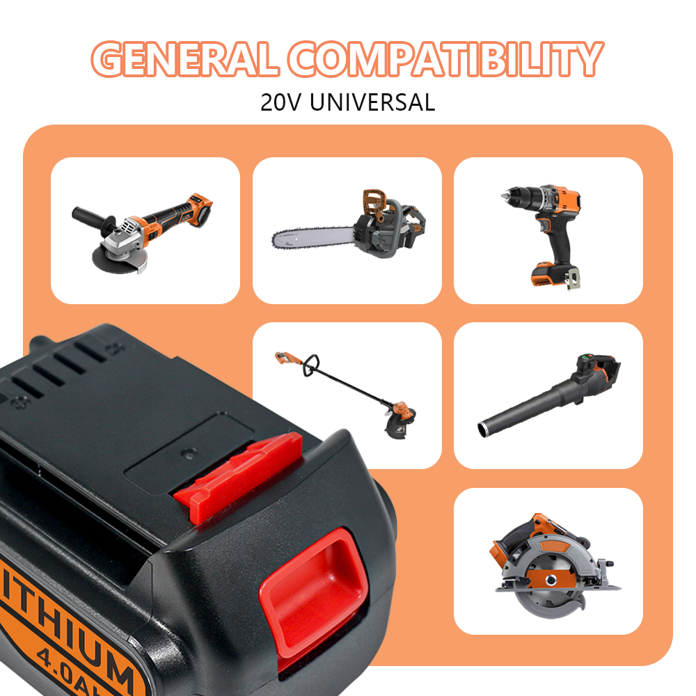 For Black&Decker 20V 4.0Ah Lithium Battery – Compatible with LB2X4020 Drills/Impact Drivers
