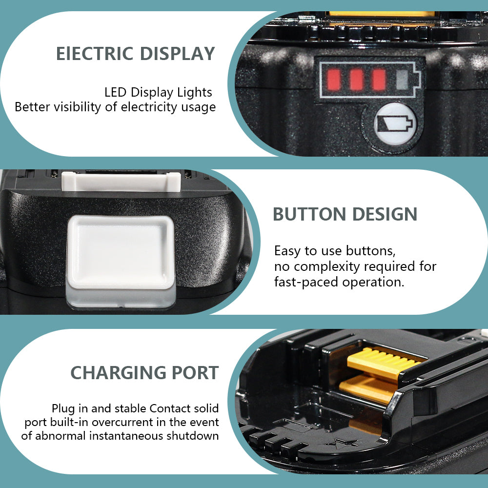 18V 6.0Ah Lithium-ion Battery for Makita BL1830 BL1815 194204-5