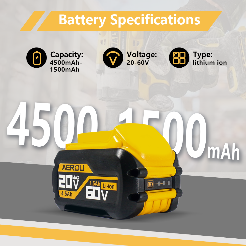 For Dewalt 20V-60V 1.5A Battery – Compatible with Dewalt Cordless Drills/Sanders, Global Voltage Suppor