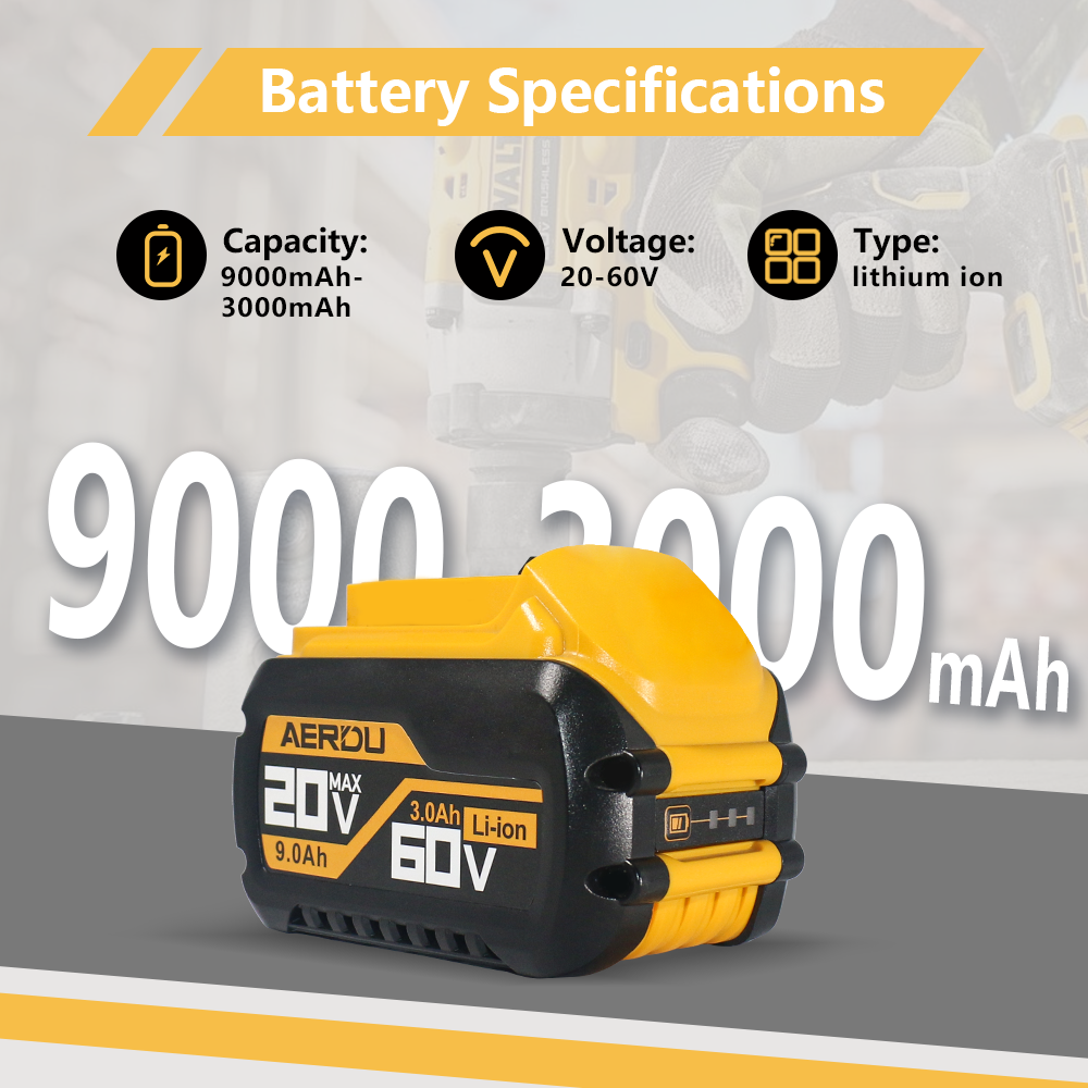 For Dewalt 20V-60V 9.0A-3.0A Battery – Max Power for Concrete Drills/Mixers, Worldwide Use