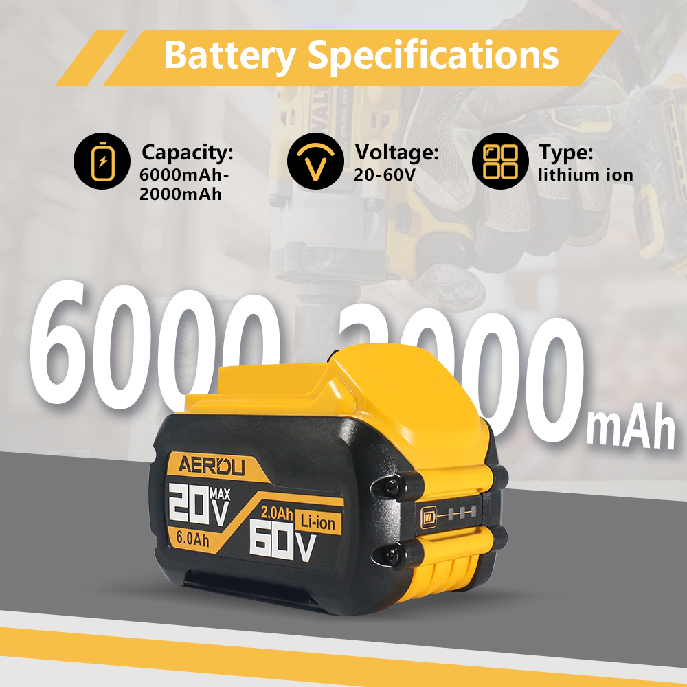 For Dewalt 20V-60V 6.0A-2.0A Battery – Long-Runtime for Impact Drivers/Trimmers, Worldwide Compatibility