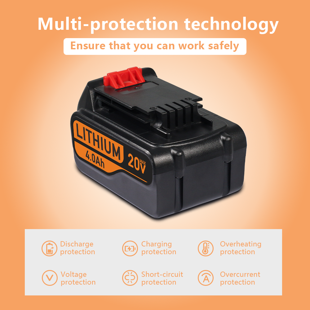 For Black&Decker 20V 4.0Ah Lithium Battery – Compatible with LB2X4020 Drills/Impact Drivers