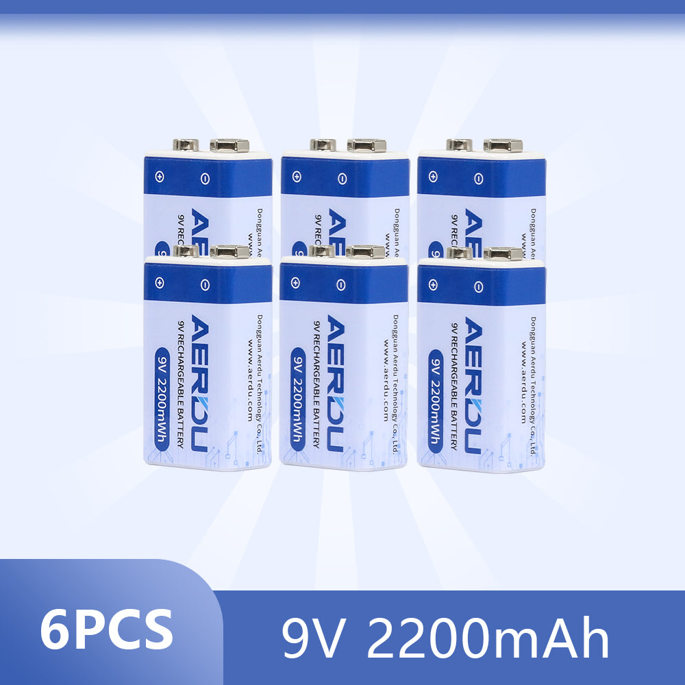AERDU 2200mWh Micro USB 9 Volt Li-ion Rechargeable Battery 6F22 9V Li ion Lithium Battery for RC Helicopter Model Microphone Toy