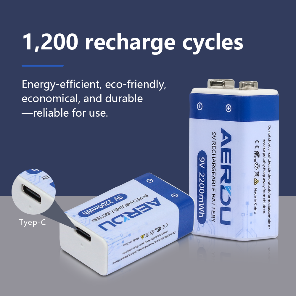 AERDU 2200mWh Micro USB 9 Volt Li-ion Rechargeable Battery 6F22 9V Li ion Lithium Battery for RC Helicopter Model Microphone Toy