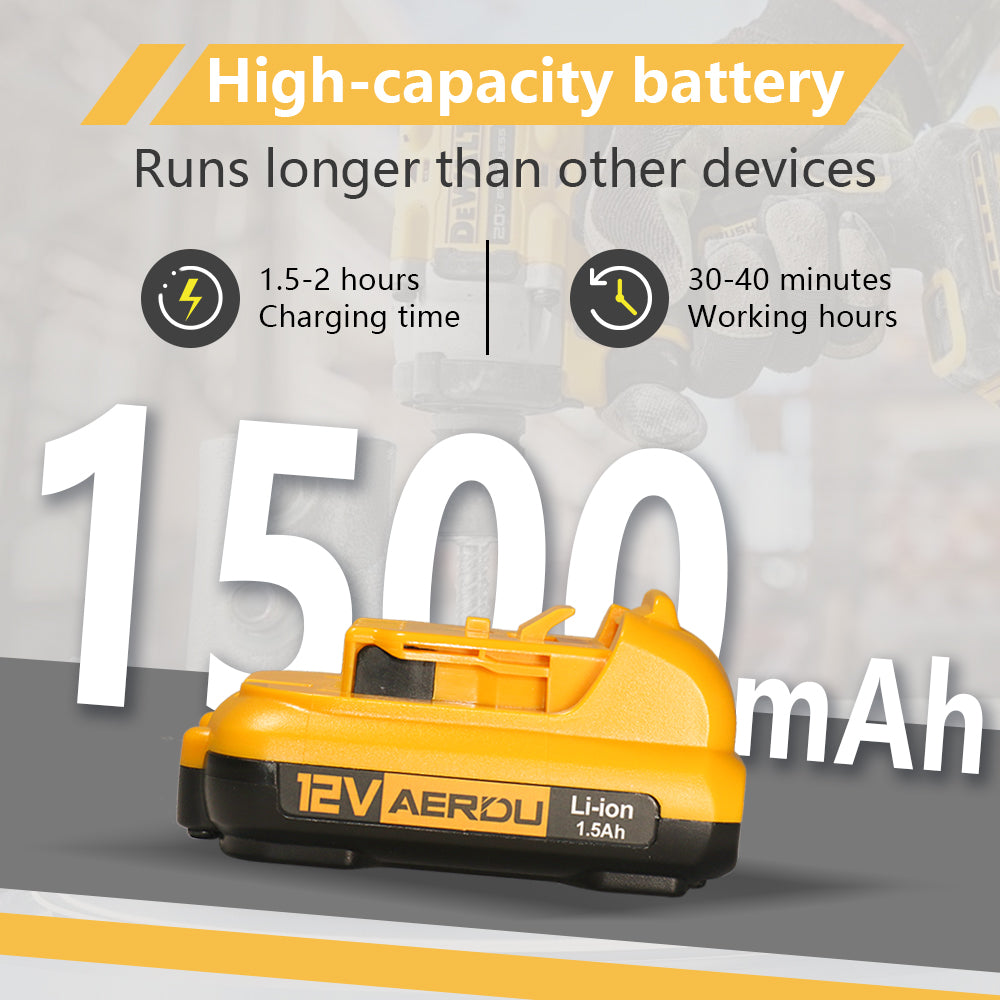 High - Cost - Performance Dewalt 12V Battery Alternative, 1.5Ah Large Capacity Compatible with Dewalt Tools