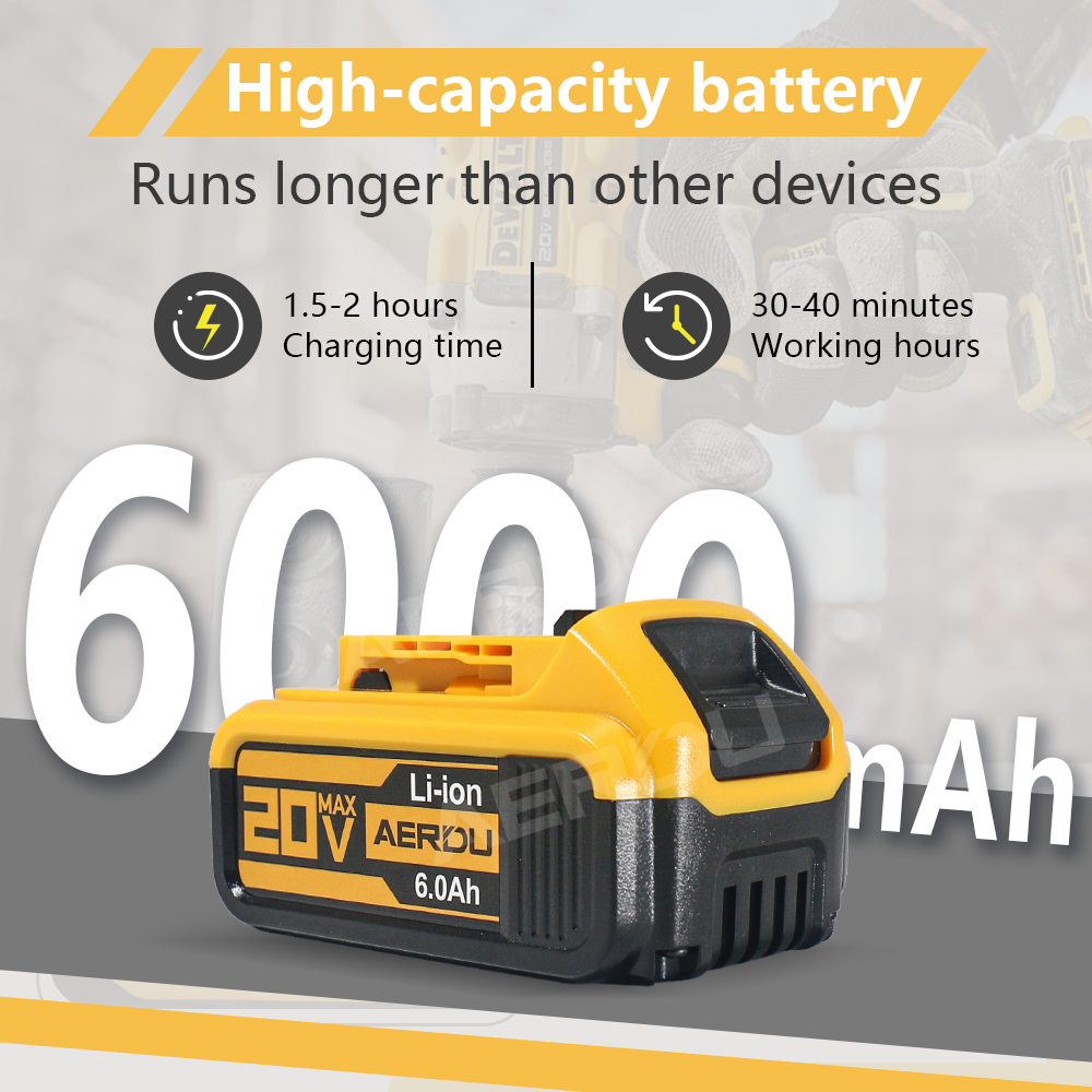 20V Max 5.0Ah Lithium-ion Battery For Dewalt DCB206 DCB205