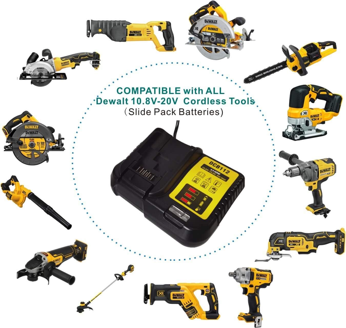 DCB112 Charger for Dewalt 12V-20V Lithium-Ion Battery DCB200 DCB205 DCB206 USA
