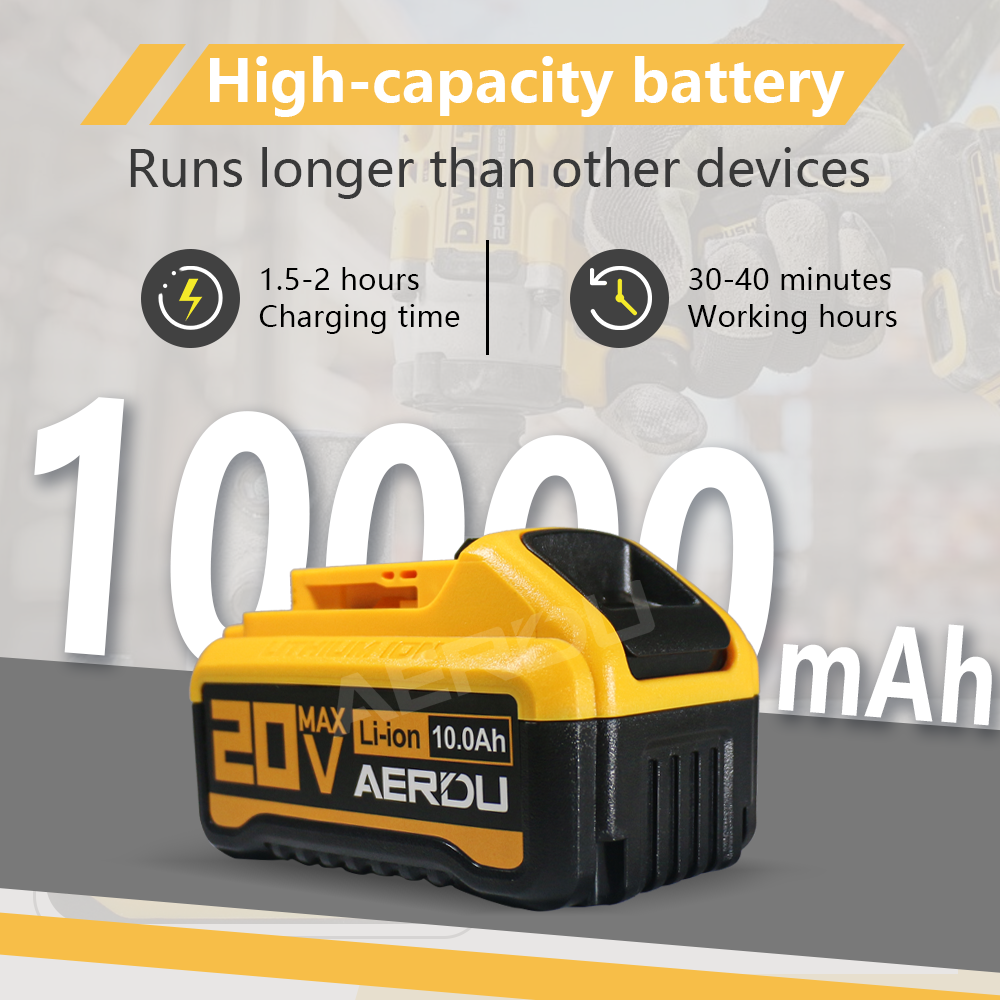 Battery Pack 10.0Ah DCB200 Lithium-ion for Dewalt 20V DCB206-2 DCB205-2 DCB204-2