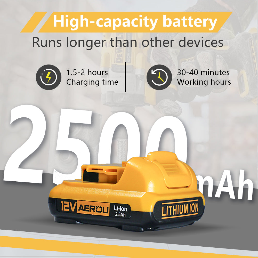 12V 2.5Ah 12Volt XR Max Lithium-Ion Battery for Dewalt DCB127-2 DCB120 DCB121