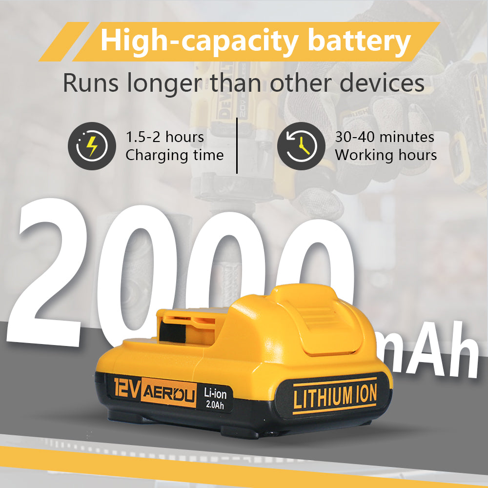 Cost - Effective Replacement Solution for Dewalt 12V Battery, 2.0Ah Large Capacity for Stable Power Supply