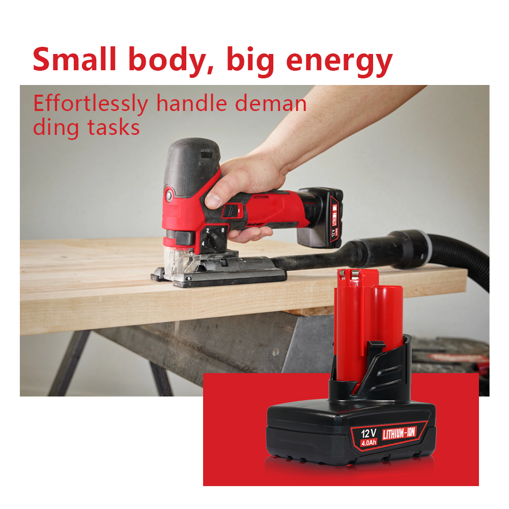 For Milwaukee 12V 6-Cell 4.0A Battery – Long-Runtime for M12 Trim Routers/Nailers, Worldwide Compatibility