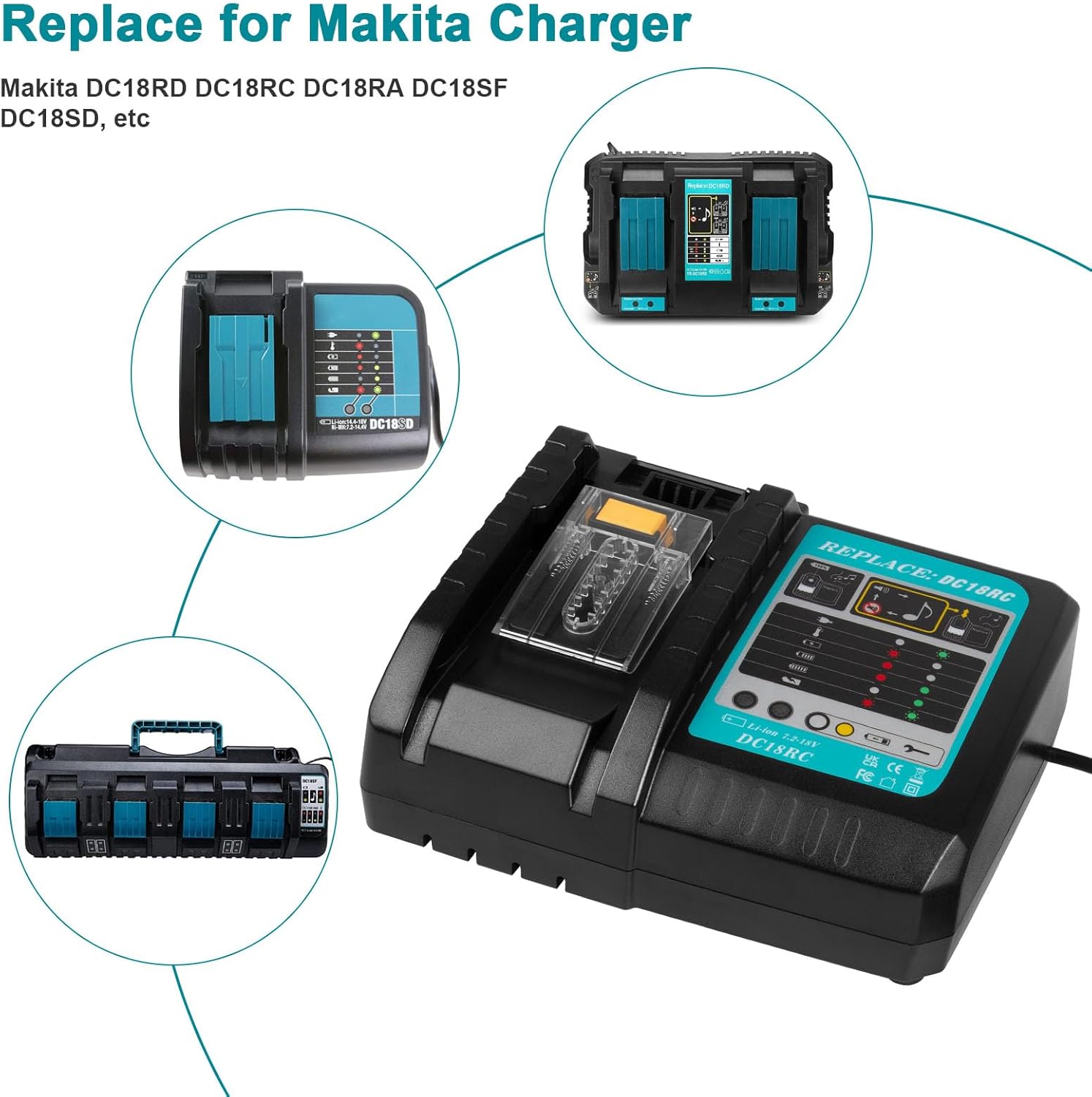 For Makita DC18RC EU 18V 3A Lithium-Ion Tool Battery Charger LXT BL1860 BL1850 BL1830 with display USB interface