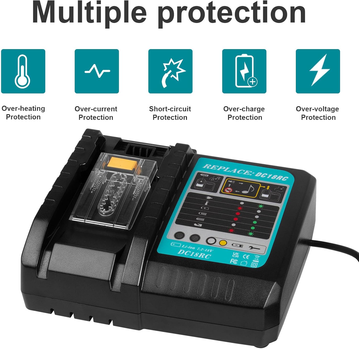 Charger 3A For Makita Lithium ion Battery 7.2-18V LXT BL1860 BL1830 BL1850 with display USA