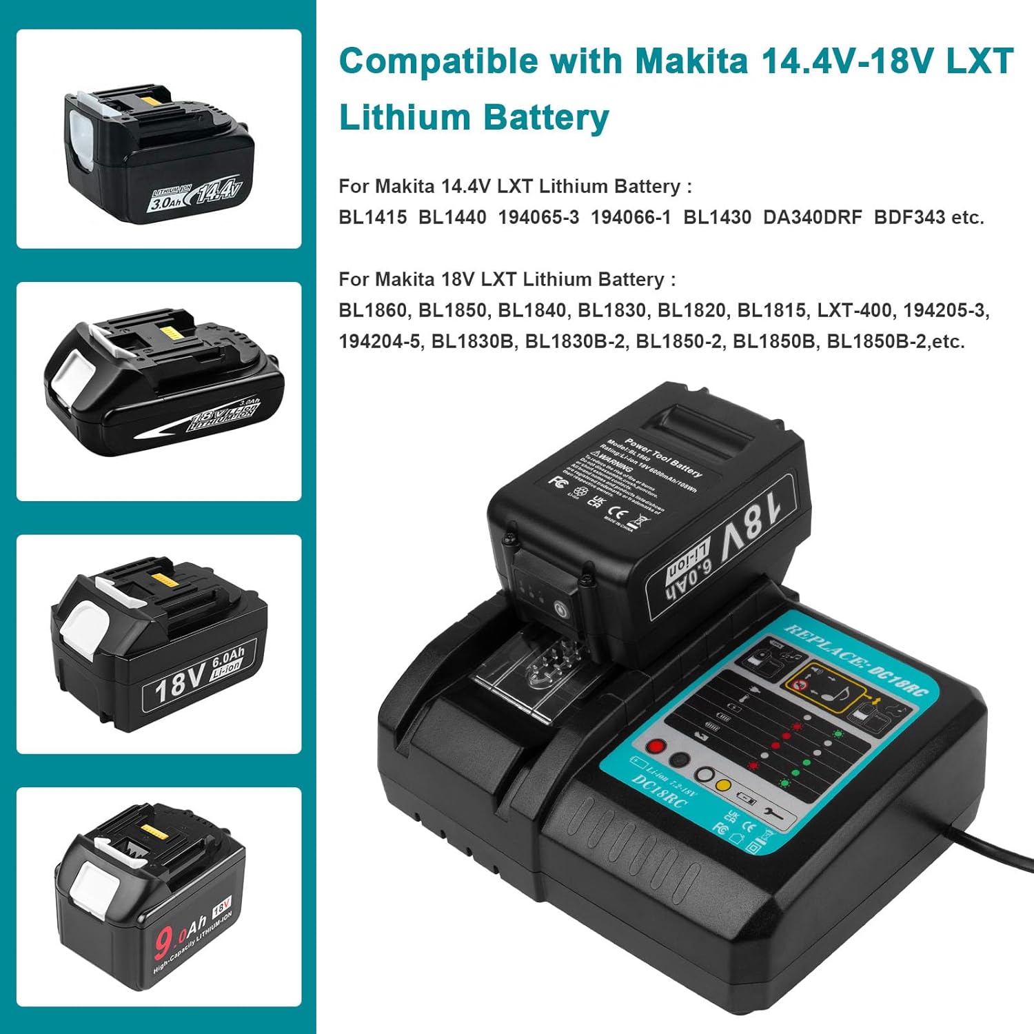 Charger 3A For Makita Lithium ion Battery 7.2-18V LXT BL1860 BL1830 BL1850 with display USA