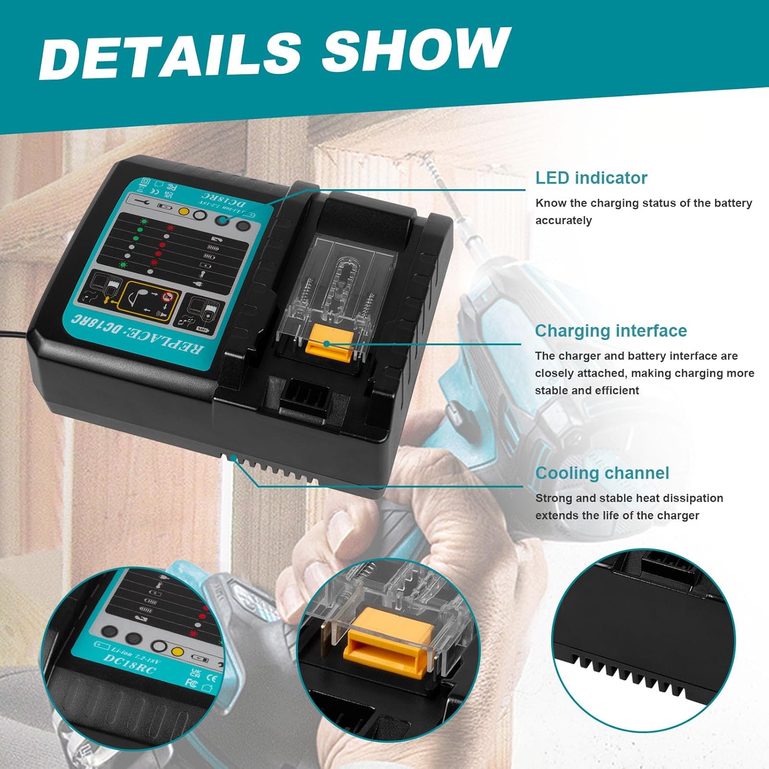 For Makita DC18RC EU 18V 3A Lithium-Ion Tool Battery Charger LXT BL1860 BL1850 BL1830 with display USB interface