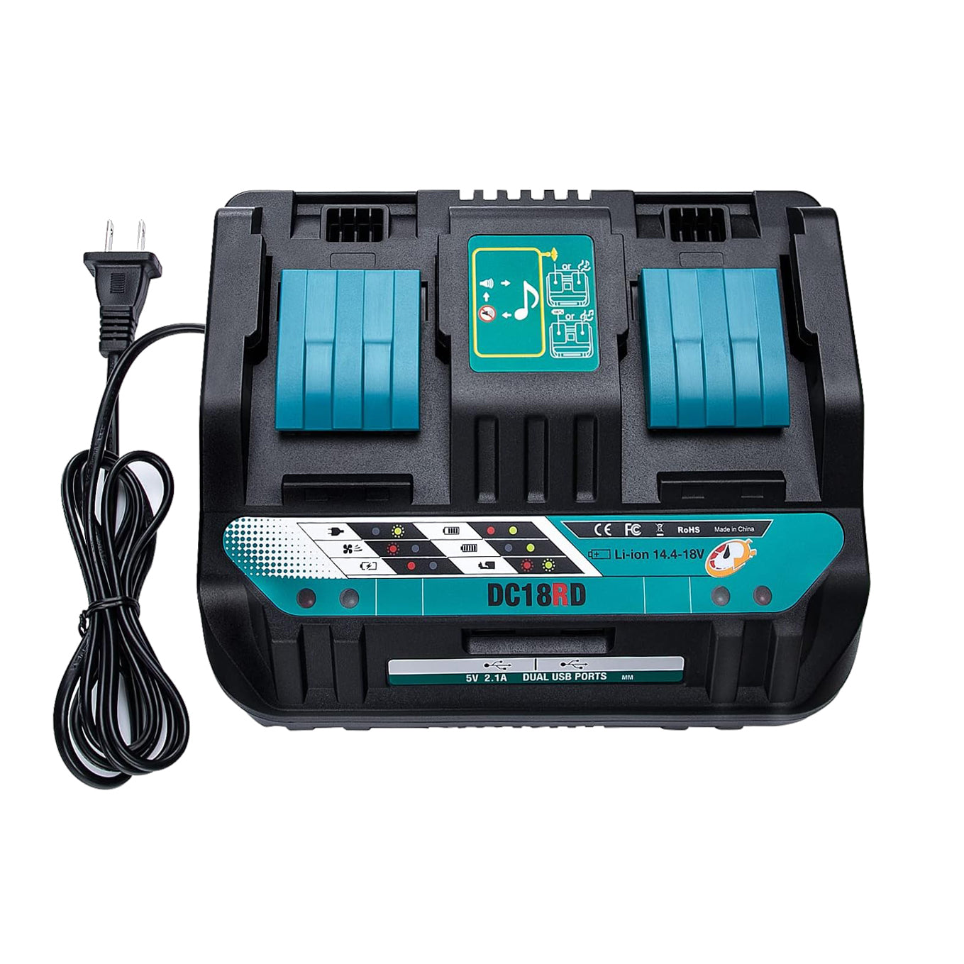 18V Battery Charger DC18RD Dual Ports Fast Replacement Charge 2A for Makita Lithium-Ion Battery BL1415 BL1430 BL1830 BL1840 BL1850 BL1850B BL1860B, Replace DC18RC DC18SF DC18RT USA