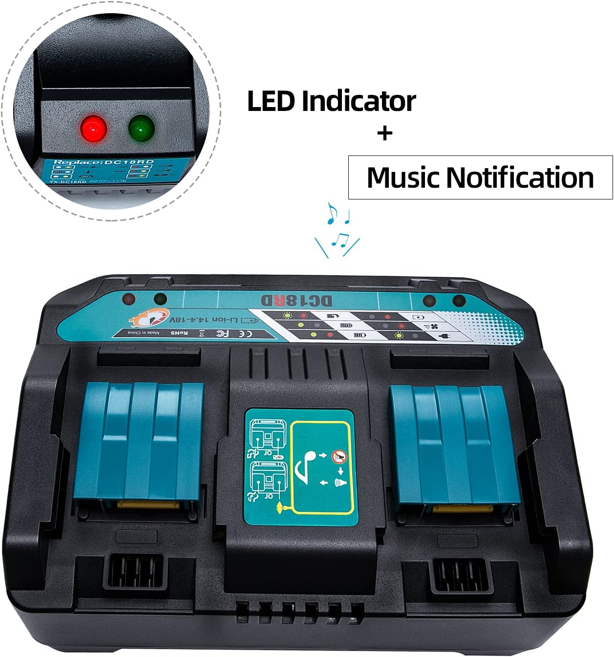 DC18RD 2-Ports Fast Charger Replacement for Makita 14.4V 18V LXT Battery Lithium-Ion, Compatible with Makita BL1415 BL1430 BL1830 BL1840 BL1850 BL1850B BL1860B Batteries EU