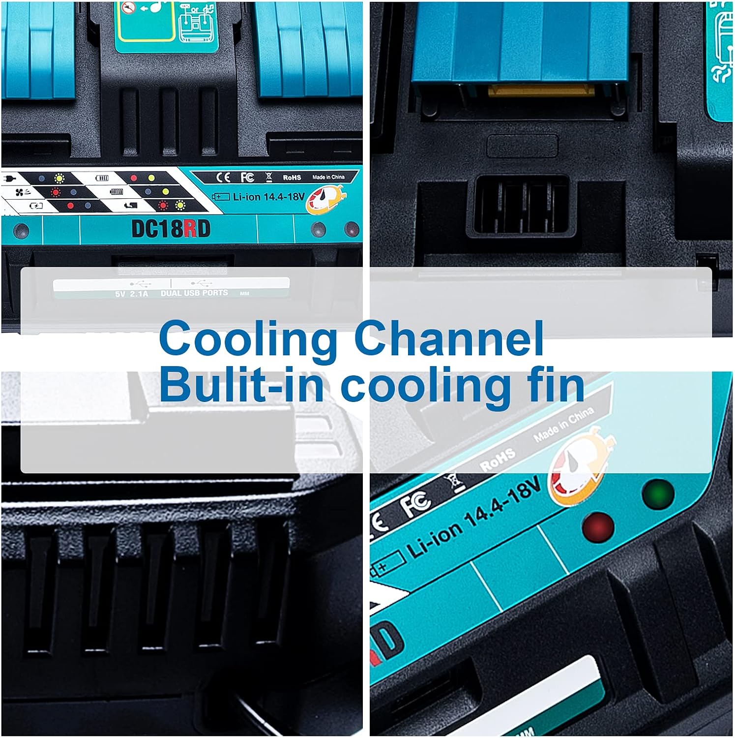 18V Battery Charger DC18RD Dual Ports Fast Replacement Charge 2A for Makita Lithium-Ion Battery BL1415 BL1430 BL1830 BL1840 BL1850 BL1850B BL1860B, Replace DC18RC DC18SF DC18RT USA