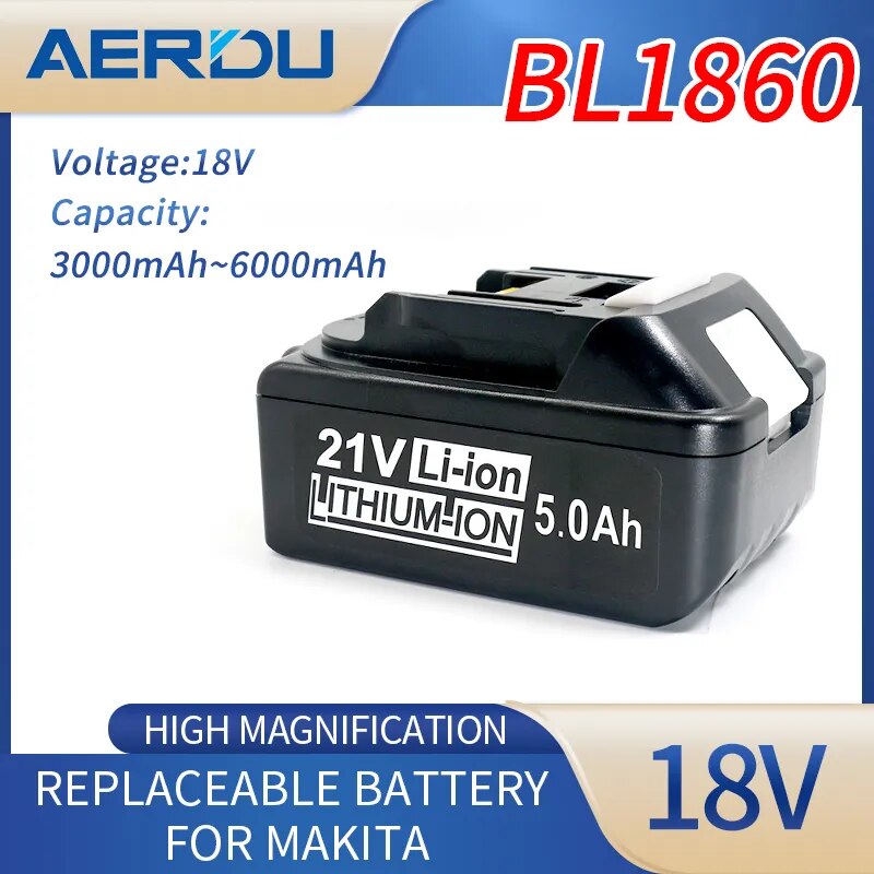 AERDU erstatningsbatteri for Makita 18V 21V oppladbart elektroverktøy Li-ion-batteri LXT BL1830 BL1840 BL1850 BL1860 BL1890